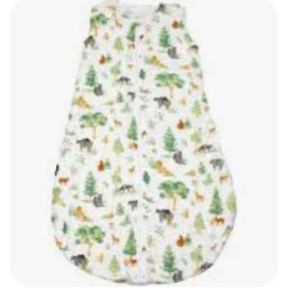 Loulou Lollipop White Baby Sleep Sack with Green Woodland Animal Print 3-12m